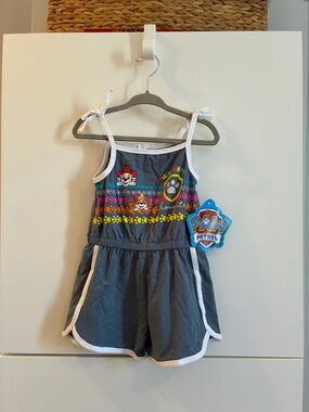 NWT Paw Patrol Girls' Tie-Shoulder Romper with Rainbow Paw Print 3T